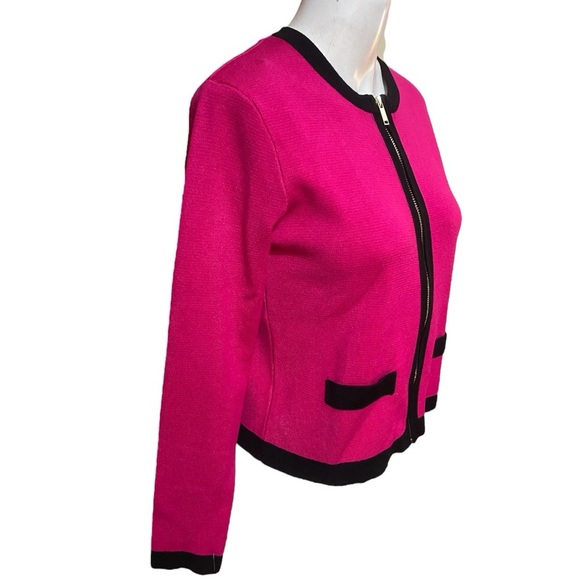 Zara Knit Black and Pink Cardigan with front Zipper and Contrasting Size S - Picture 2 of 6